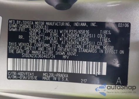 2006 Toyota Sienna Le from USA, damaged, VIN 5TDZA23C36S465724